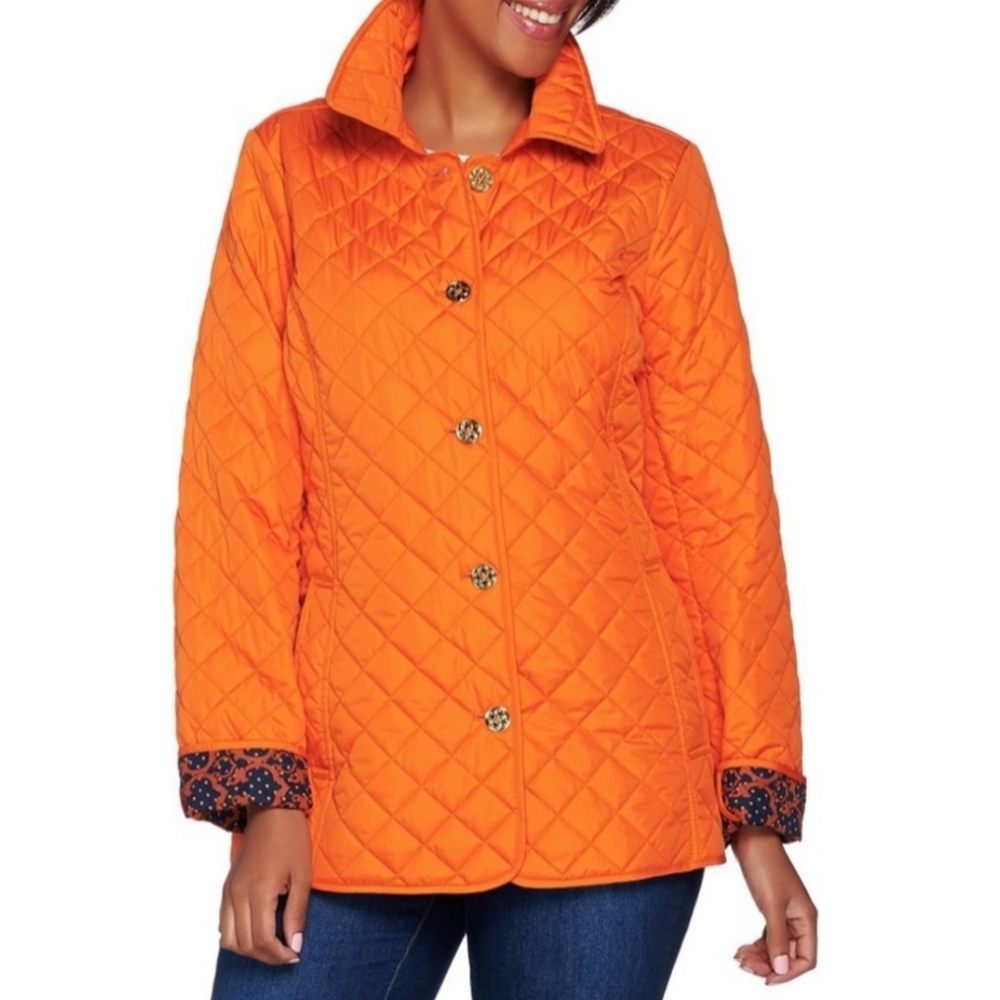 C Wonder Orange Quilted Barn Jacket With Lining